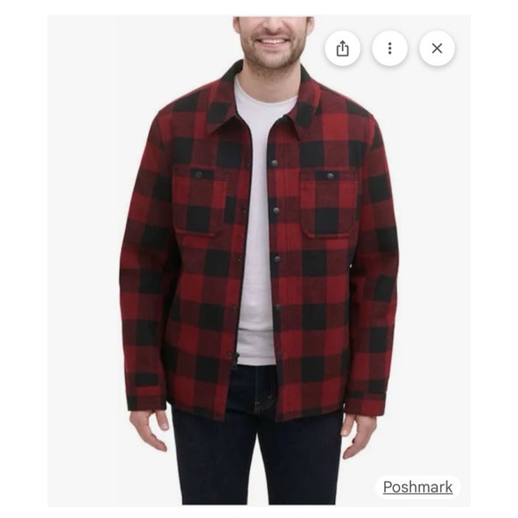 GH Bass Men Sherpa Lined Wool Blend Buffalo Plaid Zip Up Shirt Jacket XL Shacket - Picture 1 of 10